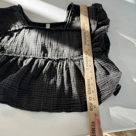 Anthropologie Daily Practice Gauzy Ruffled Top Sz S Gray Boho Cotton Cropped - Picture 9 of 10